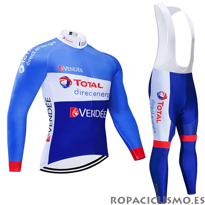 2021 Maillot Direct Energie Tirantes Mangas Largas Azul Blanco